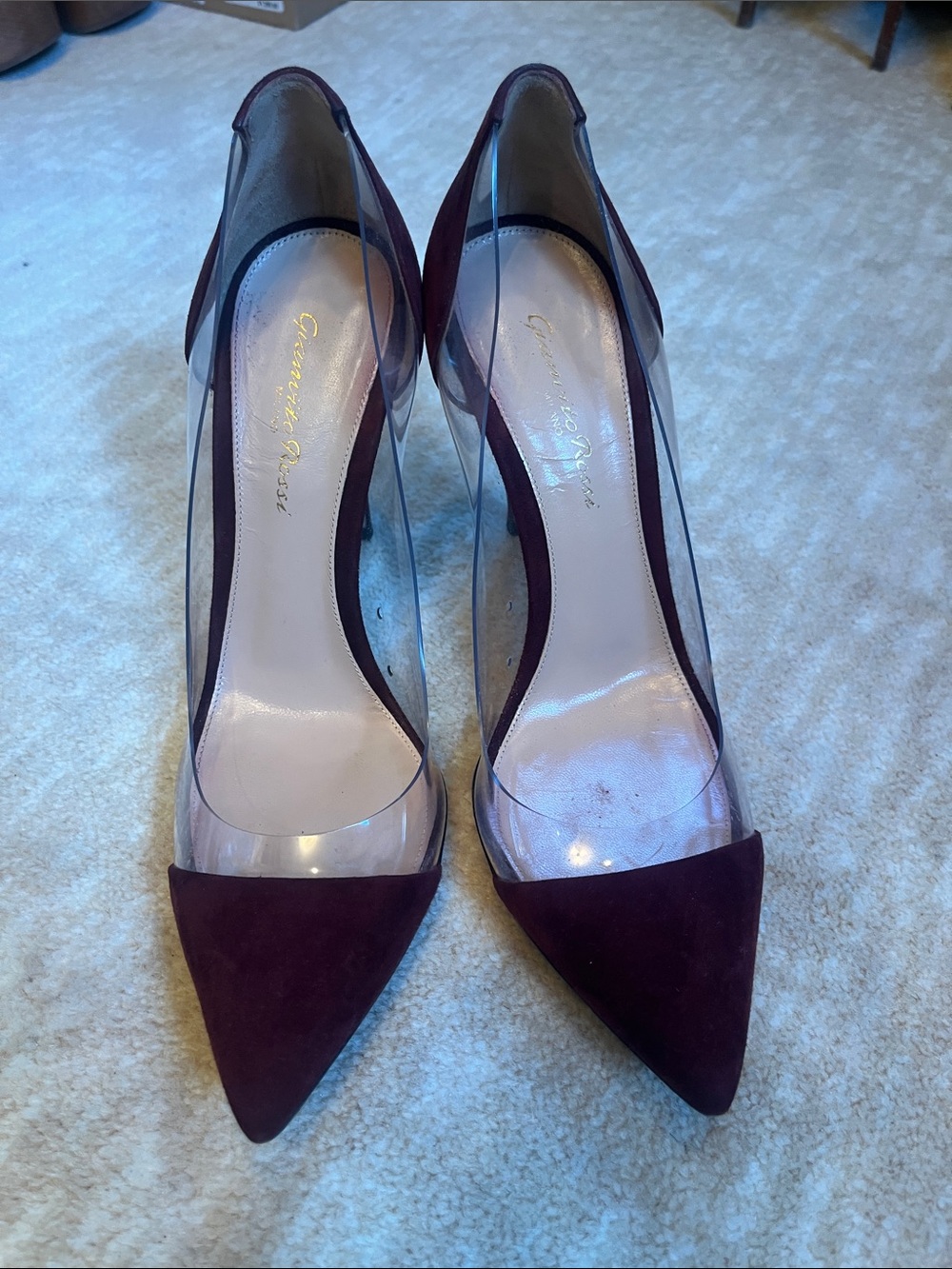 Gianvito Rossi Plum Suede with Clear Panels Pointed-Toe Pumps